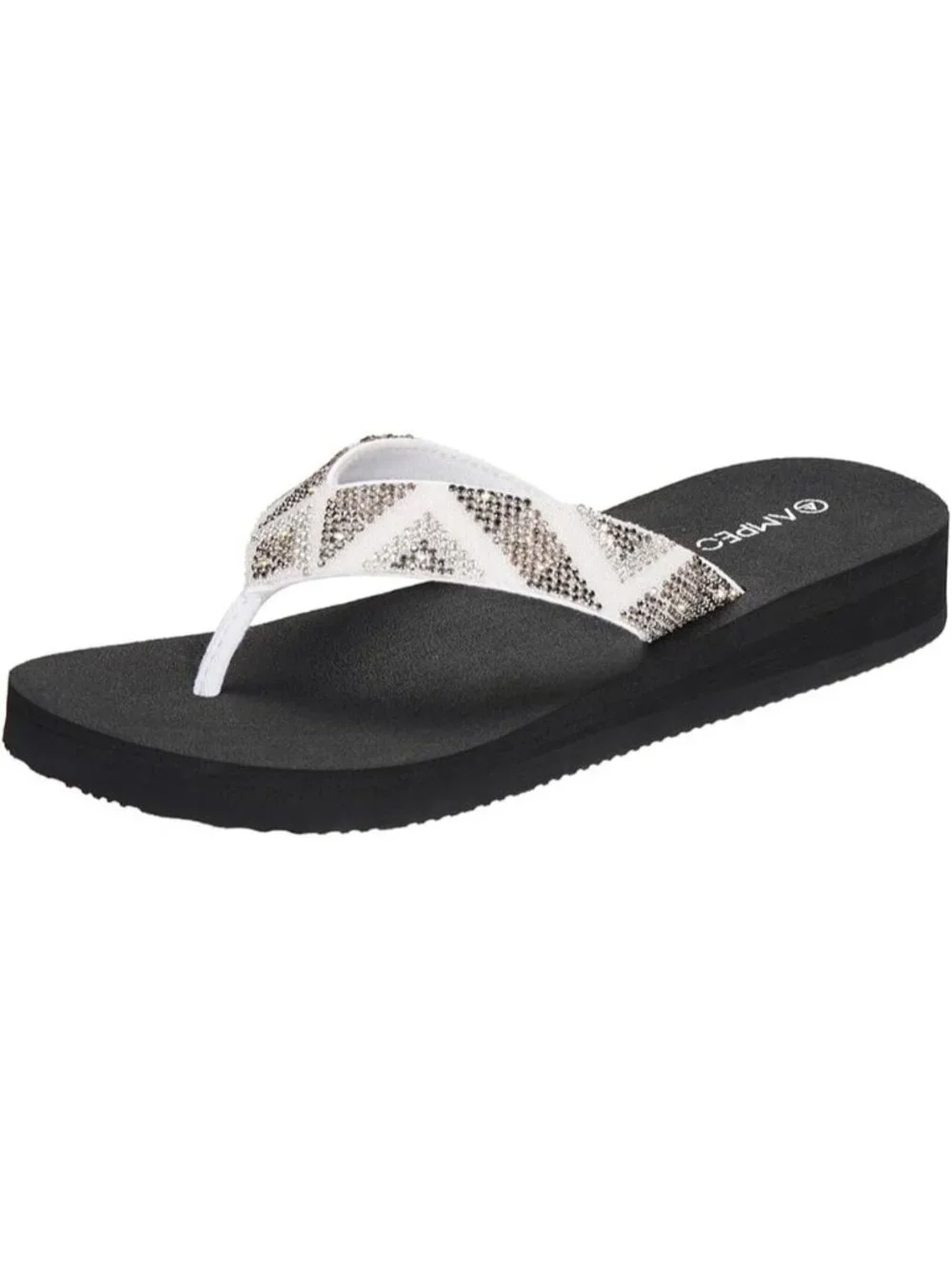 Women's Gemstone White Black Comfortable Flip Flops Summer Beach Thong Sandals
